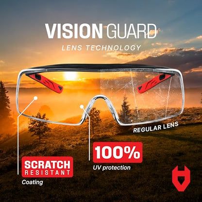 NoCry Safety Glasses Over Eyeglasses for Men and Women with Anti Scratch Lenses and Integrated Side Shields — Adjustable Temples with Anti-Slip Tips — 100% UV Protective Eyewear — ANSI Z87 (10-pack) - color: Black & Red (10 Pack)