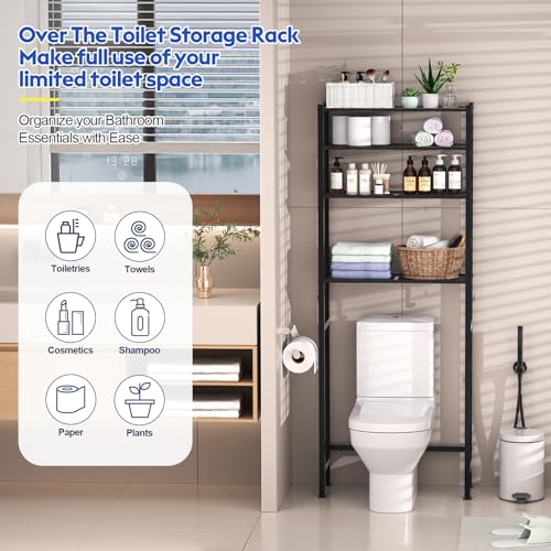 samstar 4 Tier Over The Toilet Storage Rack, Bathroom Organizer Shelves Cabinet Above Toilet, with Adjustable Height Freestanding Shelf Space Saver, Black - color: 4 Tier Blackblack