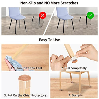 Ezprotekt 24 Pcs Small Clear Square Chair Leg Floor Protectors for Hardwood Floors, Silicone Felt Furniture Pads, Table Chair Leg Cups Covers, Bar Stool Leg Protectors Caps (S Fit: 3/5" to 7/10") - size: S-Square