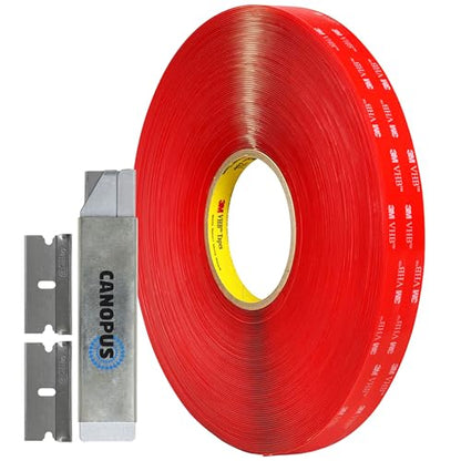 CANOPUS Double Sided Mounting Tape, Strong & Heavy Duty, Permanent Clear 4910, for Indoor Outdoor Fixing, DIY Crafts, LED Lights, Car Glass, Home & Office Walls Decoration, 0.5in x 15ft, Made in USA - size: 0.50in x 15ft