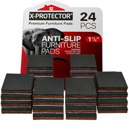 X-PROTECTOR Non Slip Furniture Pads – 24 Premium Furniture Grippers 1 1/2"! Best SelfAdhesive Rubber Feet Furniture Feet – Ideal Non Skid Furniture Pad Floor Protectors – Keep Furniture in Place! - size: 24 Square 1.5"
