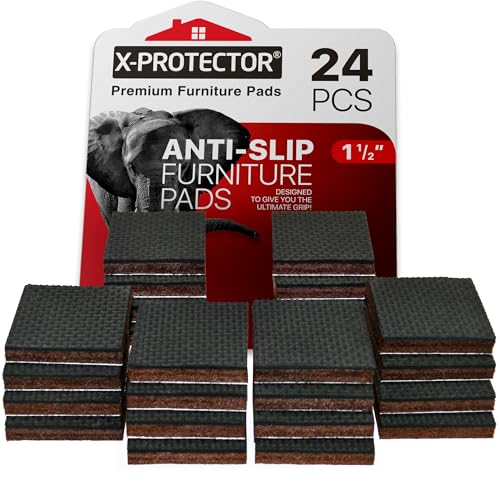 X-PROTECTOR Non Slip Furniture Pads – 24 Premium Furniture Grippers 1 1/2"! Best SelfAdhesive Rubber Feet Furniture Feet – Ideal Non Skid Furniture Pad Floor Protectors – Keep Furniture in Place! - size: 24 Square 1.5"