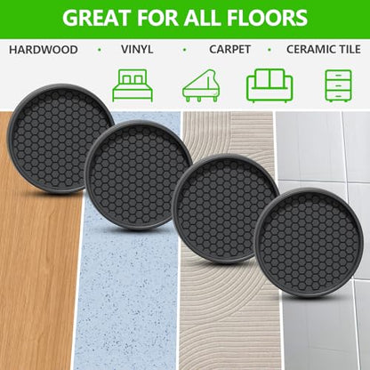 Non Slip Furniture Pads- 3"x3" Round Anti Skid Caster Cups Furniture Coasters, Anti-Sliding Grippers Floor Protectors for Furniture Bed, Couch, Chair Leg, Black(Set of 12) - size: 3" 12pcs Black