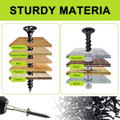 #6 x3/4" Black Wood Screws -100Pcs, Phillips Head Fast Flat Self-Tapping Screw, Coarse Thread Drywall Screws, Carbon Steel, for Wood Plastic&Drywall - color: #6 x 3/4" -100 Pcs