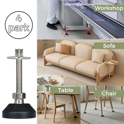 Adjustable Furniture Leg Levelers with Self-Tapping Screws, 1.25"-4" Height Range, 132 lbs Capacity per Leg (M8,3 Height,1.54" Diameter) - size: M8,3" Height,1.54" Diameter