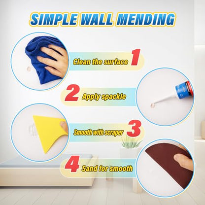 DIYSELF 9 Pack Drywall Repair Kit, Surface Repair Kit, Spackle Wall Repair, 2×100g (7oz Total) Putty, White Drywall Mud, Plaster for Holes, Cracks, Gaps, Fast-Drying Hole Filler with Scraper, Sander - size: 9 Pack