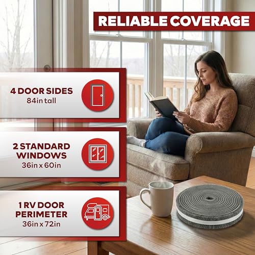 XFasten Self Adhesive Weather Stripping for Windows and Doors, 0.35" x 33 Ft Soundproofing Door Brush Seal Draft Stopper, Gray Insulation Seal Strip for Summer Heat, Winter Draft Blocker, 0.2" Thick - size: 0.2" Thick (0.35-Inch x 33 Feet)
