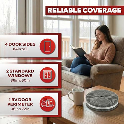 XFasten Self Adhesive Weather Stripping for Windows and Doors, 0.35" x 33 Ft Soundproofing Door Brush Seal Draft Stopper, Gray Insulation Seal Strip for Summer Heat, Winter Draft Blocker, 0.6" Thick - size: 0.6" Thick (0.35-Inch x 33 Feet)