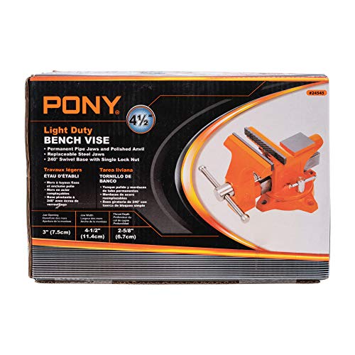 Pony Tools 24545 4-1/2in. Light Duty Bench Vise with Swivel Base, Orange