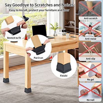 Ezprotekt Chair Leg Sliders for Carpet, 24 Pcs Square Chair Glides for Carpet, Carpet Furniture Pads Stool Leg Protectors Caps, Carpet Furniture Glides Quickly and Easily (XL Fit: 1.5" - 2") - size: XL - Black
