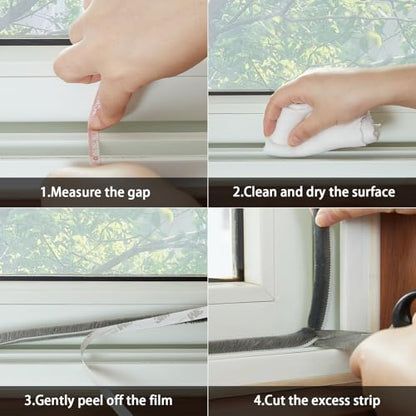 33 Ft Gray Self-Adhesive Soundproofing Weather Stripping for Doors and Windows Weather Stripping Brush for Sliding Windows/Doors Frame Sid 0.35" Wide x 0.2" Thick(5mm) - size: Brush Height 0.2in
