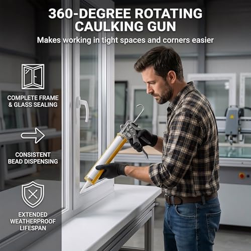 Caulk Gun Kit preventing continuous dripping with dual-mode switch, 10 OZ 360° Rotating Barrel with Scraper and Silicone Sealant for DIY Home Bathroom Renovation & Handyman