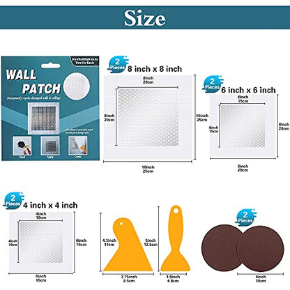4" 6" 8" (Two of Each) Wall Repair Patch, Plasterboard Patch, Safe Mend Plaster Repair Kit, Safemend Drywall Repair Adhesive, Filler for Walls Ceiling Hole, Self Adhesive Aluminum Mesh Wall Repair - size: 4"/6"/8"-two of Each
