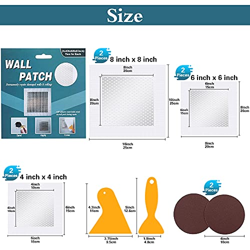 4" 6" 8" (Two of Each) Wall Repair Patch, Plasterboard Patch, Safe Mend Plaster Repair Kit, Safemend Drywall Repair Adhesive, Filler for Walls Ceiling Hole, Self Adhesive Aluminum Mesh Wall Repair - size: 4"/6"/8"-two of Each