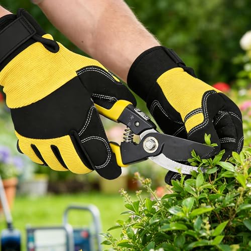 Work Gloves for Men Women, Firm Grip Safety Mechanic Gloves with Rubber Patch for Outdoor Working, Gardening, Warehouse - color: WG-Yellow, size: Small