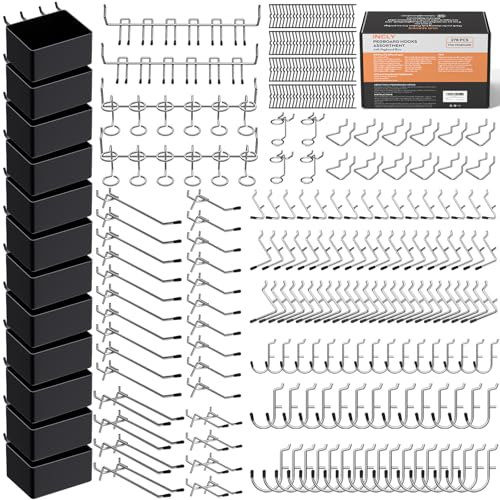 INCLY 278PCS Pegboard Accessories Organizer Kit, Peg Board Hooks Assortment with Bins for Organizing Various Tools, Fit 1/8 or 1/4 inch Pegboard for Hanging Storage, Garage Wall Attachments - size: 278 PCS