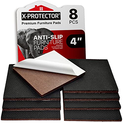 X-PROTECTOR Non Slip Furniture Pads - 8 pcs Premium Furniture Grippers 4"! Self-Adhesive Rubber Feet Furniture Feet - Ideal Non Skid Furniture Pad Floor Protectors - Keep Furniture in Place! - size: 8 Square 4"