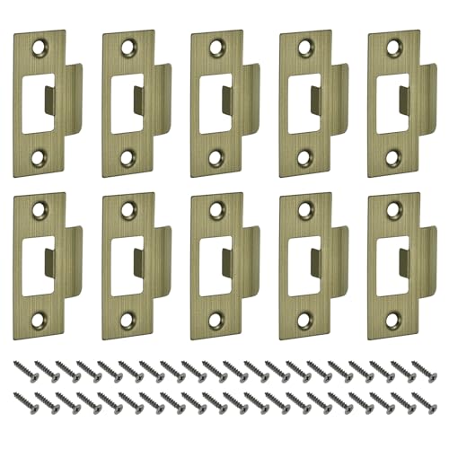 uxcell t Door Strike Plate, 10Pcs 70mm x 40mm 201 Stainless Steel Latch Deadbolt Strike Plate for Door Frame Door Jamb, Bronze - color: Bronze