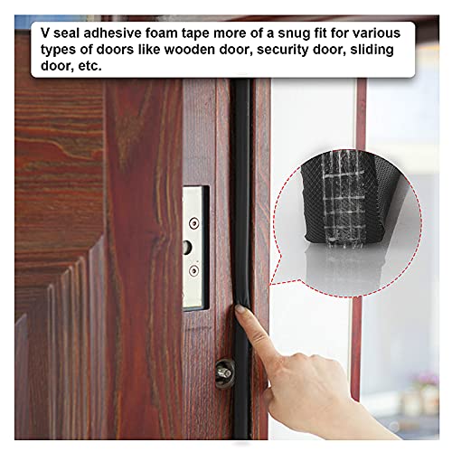 Weather Stripping for Door/Windows X 18 Feet Long, V Shape Adhesive Weather Strip Door Frame/Windows Frame Seal PU Foam Strip Weather Seal Door Insulation Anti Collision Soundproof (Black)