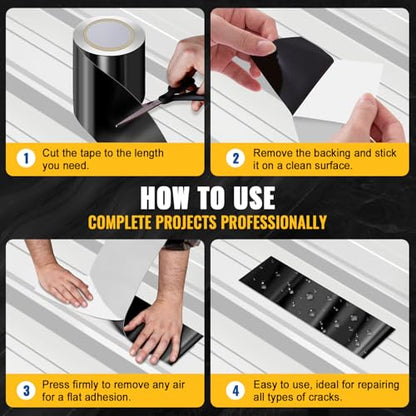 VIVIDA Waterproof Patch and Seal Tape, 4" × 10' Waterproof Tape for Outdoor Use, Underwater Leaks Repair for Pool, Plumbing, Black, 1 Roll - size: 4 Inch × 10 Feet