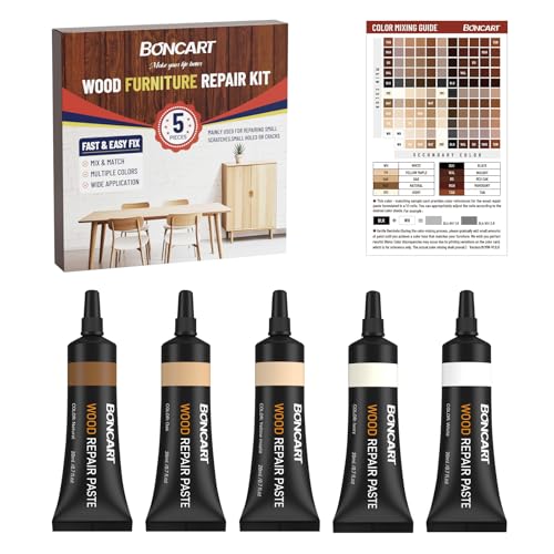 Boncart Wood Furniture Repair Kit, Wood Touch up Fillers, Repair Scratches, Cracks, Paint Chips, and Nail Holes on Furniture, Floors, Doors, Cabinets, and Tables (5 Light Colors) - color: 5 Light Colors