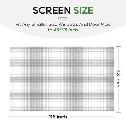 King&Charles Window Screen Door Mesh, Window Screen Replacement/Repair Kit, 48”x118” Fiberglass Gray Mesh, Durable&Visibility & Cuttable & Washble, Easy to Replace/Install/DIY. - color: Gray, size: 48"×118"Mesh