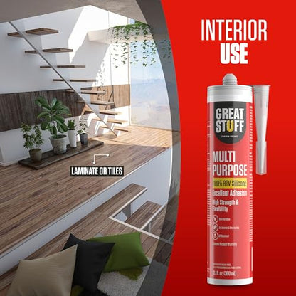 Great Stuff 100% Silicone Caulk - Clear RTV Silicone Sealant, All Purpose Sealant, Outdoor Caulking Weatherproof, Silicone Caulk Clear, Bathroom Caulk, Silicone Sealant, 10.1 oz