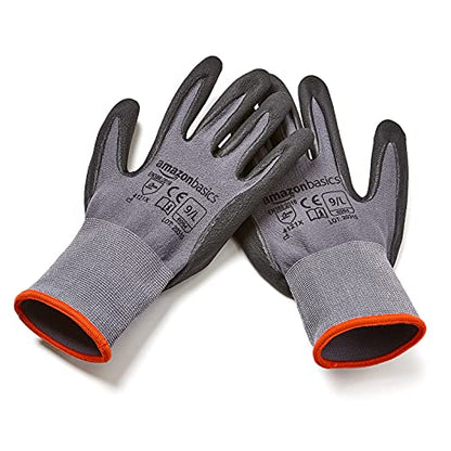 Amazon Basics Micro-Foam Nitrile Coated Safety Work Gloves, Nylon Liner Fiber, Touch Screen Compatible, Grey, Size 9, Large, 6-Pack - size: Large (Pack of 6)