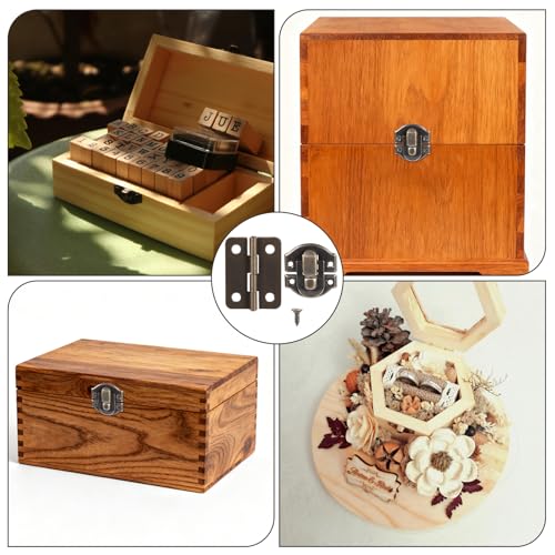 Antique Bronze Hinges & Latches Kit for Wooden Box, Retro Zinc Alloy Hardware for Jewelry Box, Decorative Small Cabinet with Matching Screws for Craft Projects