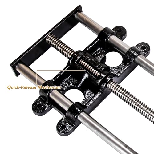 O'SKOOL 9 Inch Quick Release Workbench Front Vise for Woodworking, Heavy Duty Cast Iron Bench Vise with Beechwood Handle, WBA002