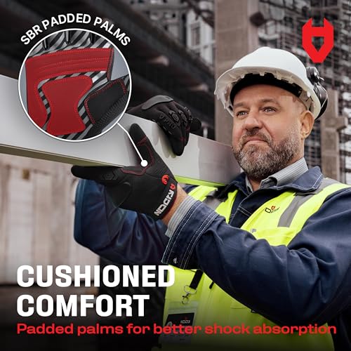 NoCry Heavy Duty Work Gloves for Men - Soft PVC Knuckle Protection - Reinforced Fingers & Thumb Crotches - Padded Palms - Double Stitched with Grip and Touchscreen Tips - size: Large, style: Pro