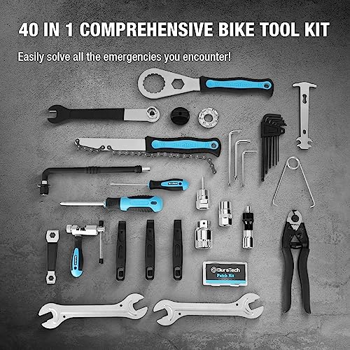 DURATECH 40 Pieces Bike Repair Kit, Complete Bicycle Tool Kit with Storage Case, Bike Tools for Mountain & Road Bikes – Chain, Tire, Brake, and Pedal Maintenance Set, Great Gift for Men, Women - size: 40 PC