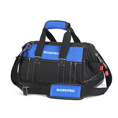 WORKPRO 16-inch Wide Mouth Tool Bag with Water Proof Molded Base - color: Black&Blue