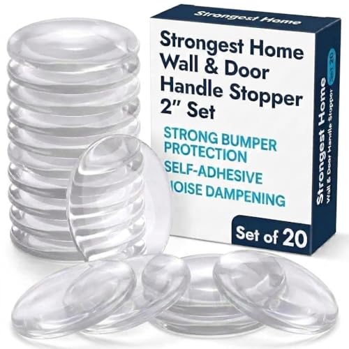 STRONGEST HOME Wall Protector for Door Knobs, 2-Inch - Clear Self-Adhesive Door Stopper Guards - Quiet Rubber Bumpers for Wall Protection, 20-Pack - color: Clear, size: Medium (Door 20 Pack)