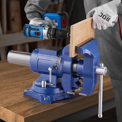 VEVOR Heavy Duty Bench Vise, 6-1/2" Jaw Width, 5" Max Jaw Opening Multi-Purpose Ductile Iron Bench Vise with Anvil, 360° Swivel Base Head, 3" Throat, 5620 lbs Clamp Force, for Pipe Repairing - size: 6.5inch
