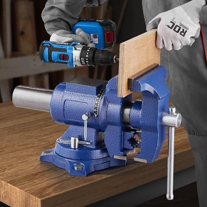 VEVOR Heavy Duty Bench Vise, 6-1/2" Jaw Width, 5" Max Jaw Opening Multi-Purpose Ductile Iron Bench Vise with Anvil, 360° Swivel Base Head, 3" Throat, 5620 lbs Clamp Force, for Pipe Repairing - size: 6.5inch
