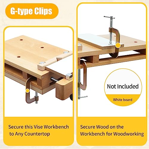 Wooden Workbench,Tabletop Woodworking Smart Vise with Premium Clamps,Household Portable Quick Release Smart Vice with Superior Clamping & G-Holding Clamps for Wood Processing
