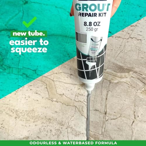 PentaUSA Tile Grout Repair Kit with Removal Tool - Premixed Acrylic Sanded Grout Filler for Bathroom, Shower, and Kitchen, Includes Applicator Spatula, and Sponge - (Gray) (8.8oz / 250g) - style: Grey