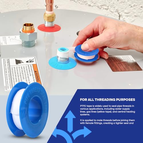 SUPPLYGIANT Plumbers PTFE Tape 3/4" W x 260" L 10 Rolls Pipe Thread Tape, High Density Thread Sealant Tape Water Seal Plumbing Tape for Shower Head, Pipes, Gas Lines, Leak Prevention - size: 260", style: Pack of 10