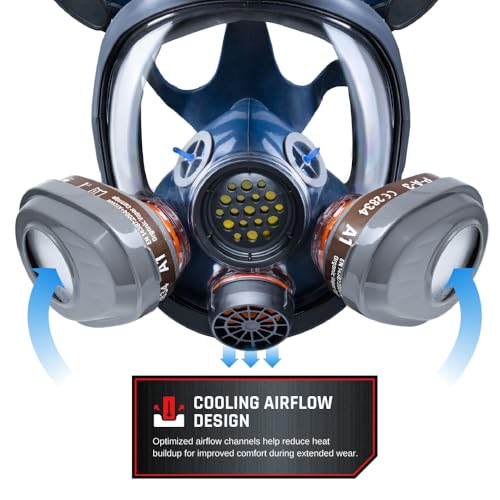 Parcil Distribution Full Face Respirator Mask - Air Purifying, Organic Vapor & Particulate - Industrial Use - CE Tested - color: Pt-101 Clear
