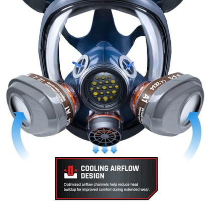 Parcil Distribution Full Face Respirator Mask - Air Purifying, Organic Vapor & Particulate - Industrial Use - CE Tested - color: Pt-101 Clear