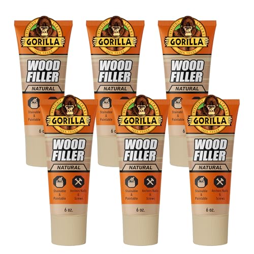 Gorilla All Purpose Wood Filler, Natural Color, 6 Ounce Tube (Pack of 6) - Water Resistant for Indoor or Outdoor Projects and Repairs - color: Natural, size: 6 - Pack