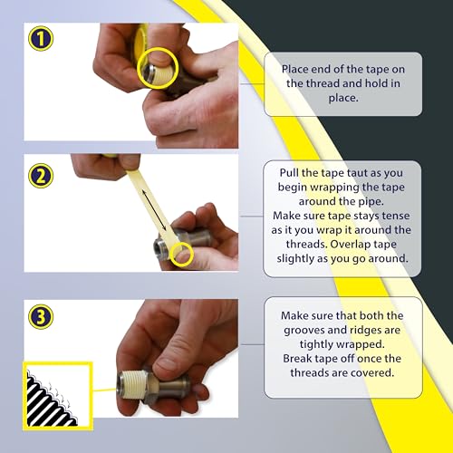 Gasoila Yellow PTFE Thread Seal Tape – Professional-Grade, 1/2 Inch x 260 Inch, High-Density Thread Tape for Gas Lines– Leak-Proof Seal, Non-Toxic - size: 1/2 Inch x 260 Inch Roll- 1 Pack