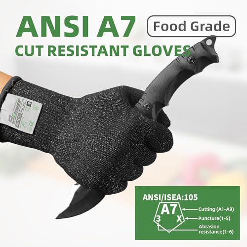 Schwer 2 Pairs ANSI A7 Cut Resistant Gloves, Mandoline Glove for Kitchen, Breathable & Comfortable, Food Grade Cutting Gloves for Meat Cutting, Fish Processing, Carving, and Shelling, PR1509, L - size: Large