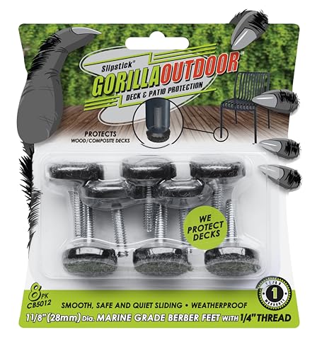 Slipstick Gorilla Outdoor Adjustable Furniture Levelers (8 Pack) Weatherproof Screw in Leg Glides for Chairs, Tables, and Outdoor Furniture Feet (Berber Glide, ¼”-20 BSW Thread) - color: Berber Glide, size: ¼”-20 BSW Thread