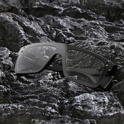 ANSI Z87 Safety Glasses, Photochromic UV400 Blue Light Blocking, Impact Resistant Work Glasses for Construction - color: Full Matte Black