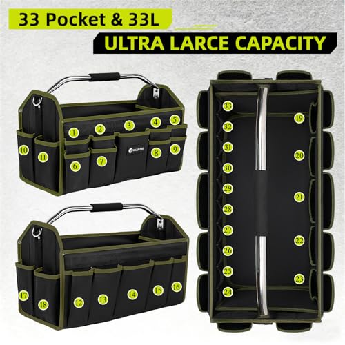 16in Foldable Open Top Tool Tote, Tool Bags For Men Heavy Duty, Tool Carrier tool bag hard With Handle, Wide Mouth Electrician Tool Tote, Many Pockets Can Hold Many - size: 16INCH