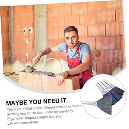 jojofuny 5pcs Putty Knife Set Steel Drywall Taping Knife Paint Scraper Tool for Wall Wood Stone Cleaning
