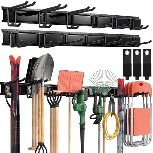 LBT 99" Garage Tool Organizer Wall Mount - 1000lbs Garden Tool Organizer with Adjustable Hooks, Heavy Duty Metal Garage Storage Rack, Anti-Rust Shed Rack Holder Hanging Rake Broom Mower Snowboard - size: 99inch