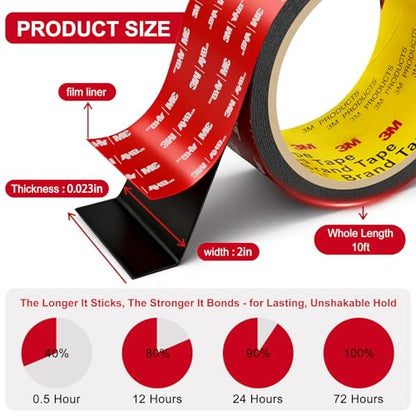 3M Double Sided Tape Heavy Duty 0.39in x 10ft, Heavy Duty Removable Mounting Tape, Adhesive Strips Double Sided Mounting Tape, Strong Foam Tape for Walls Picture Hanging Poster, Car, LED Strip Light - size: 0.39in X 10feet